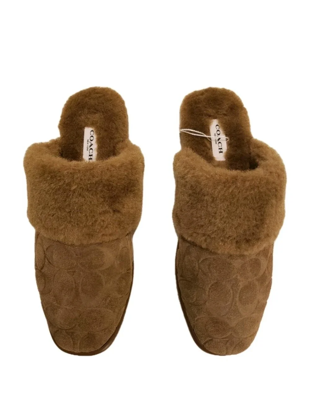 COACH: WOMEN'S: SIGNATURE SUEDE SHERPA: FLATS: MULES: SLIPPERS: SIZE 7: NIB:NEW